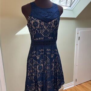 Navy Lace A-Line Tea Dress